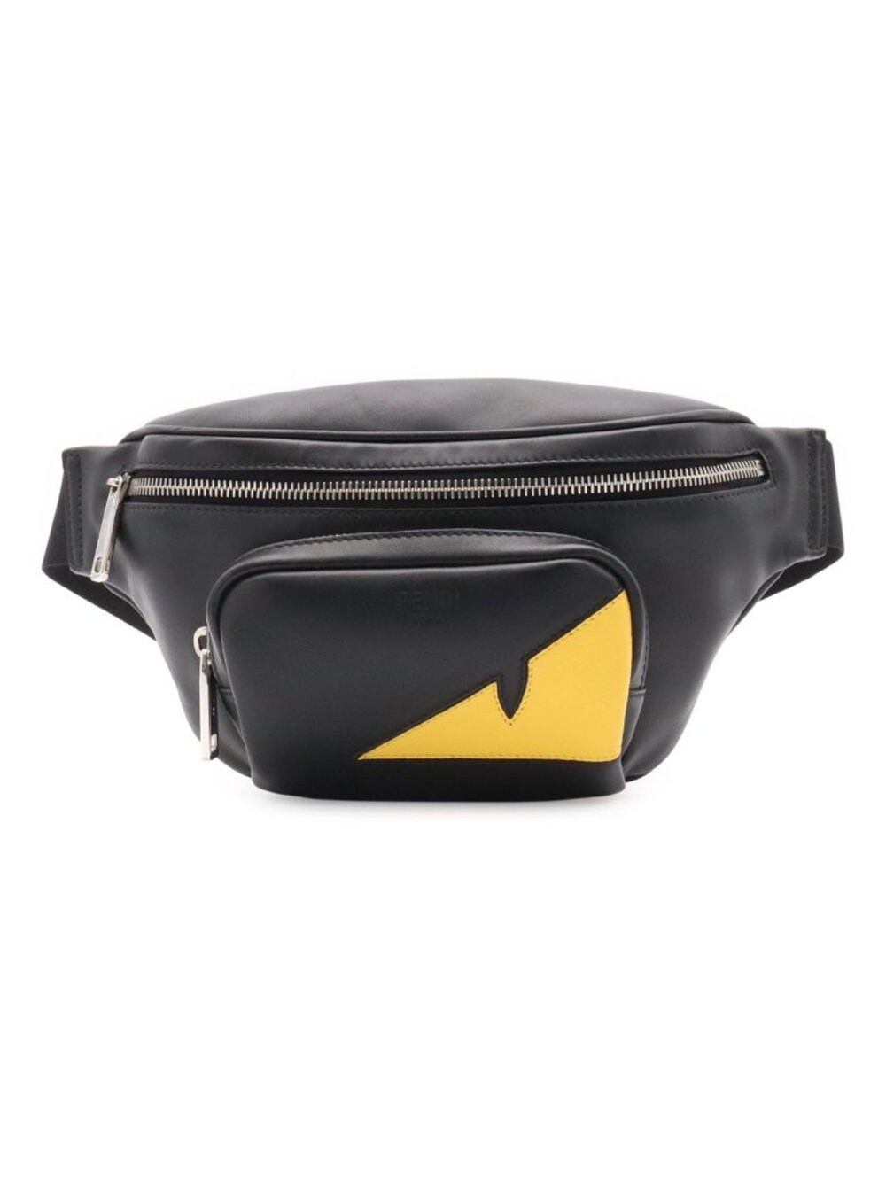 Fendi Bugs Monster Eye Belt Bag Waist Pouch Leather Black Yellow Silver